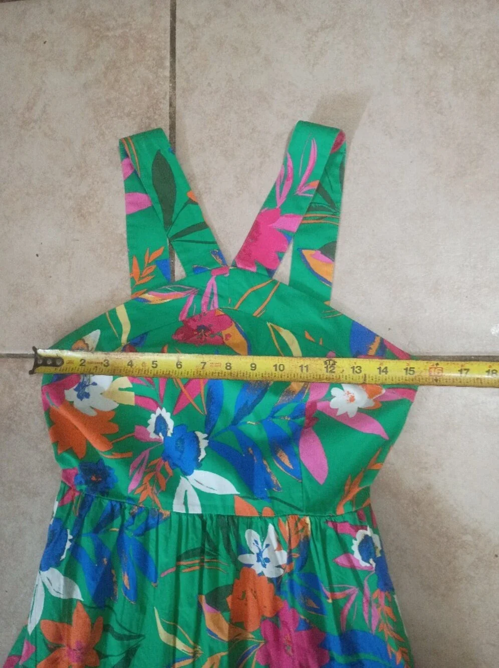 J. Crew Green Floral Halter Midi Dress with Pink, Blue & Orange Accents
